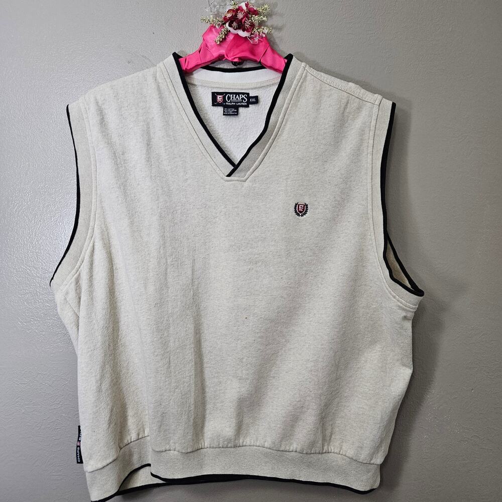Vintage Chaps Golf Ralph Lauren Sweater Vest Men XXL Oatmeal V-Neck Preppy Old$